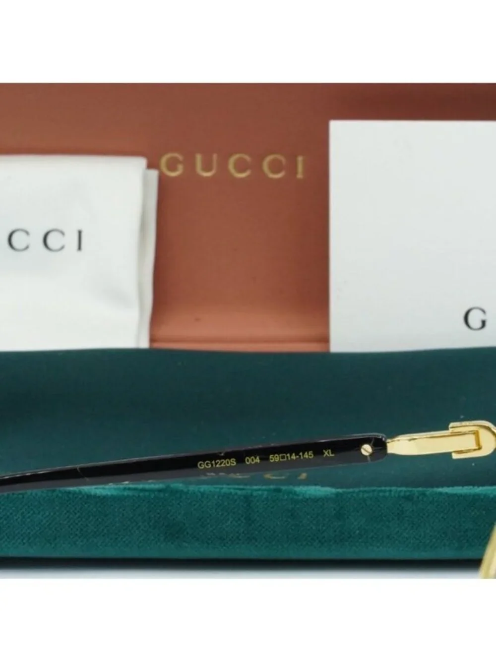 Gucci GG1220S 004 Aviator Sunglasses – Gold/Green with Pattern